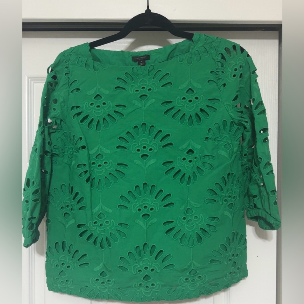 Ann Taylor Green Cut-Out Blouse